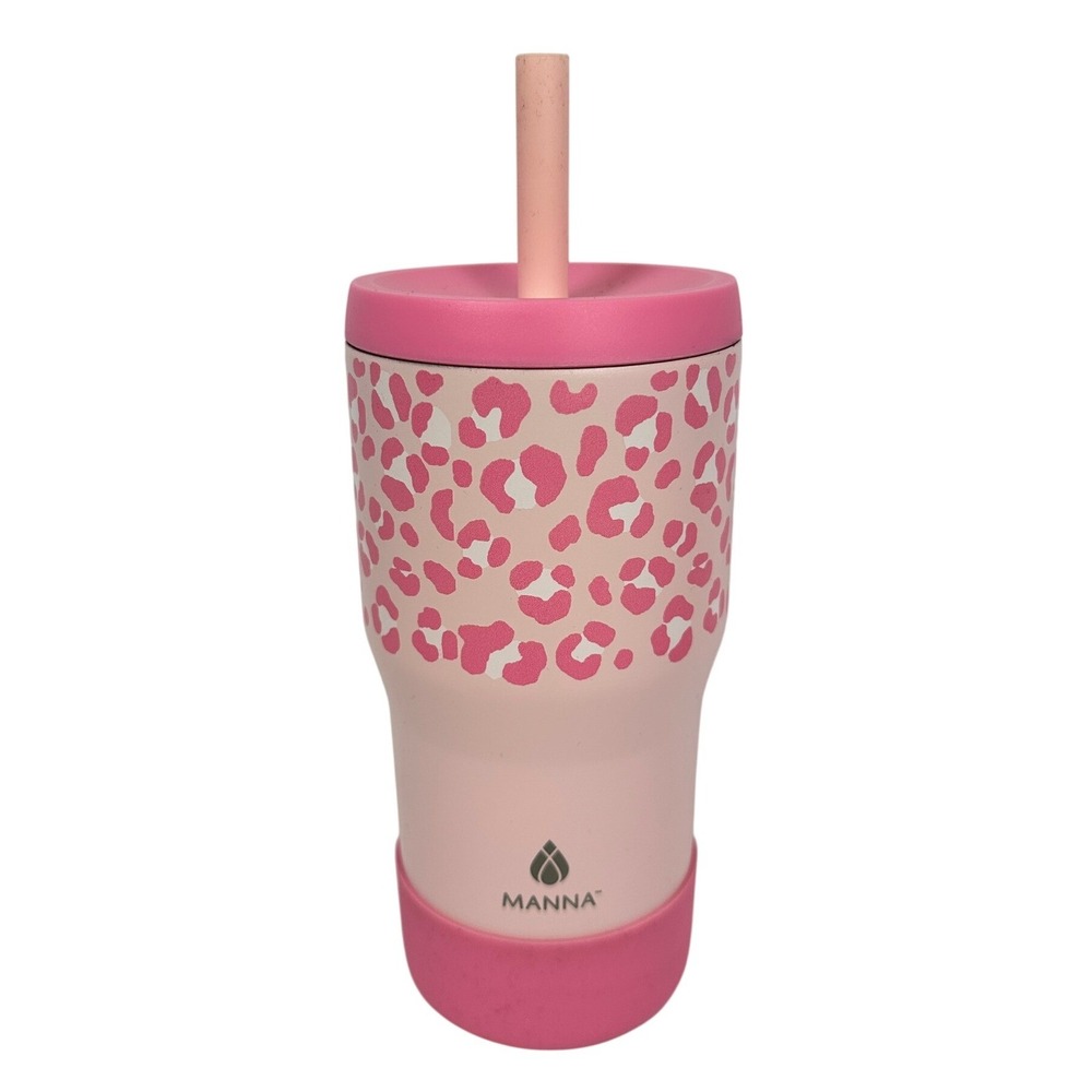 Manna Straw‎ Tumbler Women 20oz Pink Leopard Stainless Steel New Reusable Travel